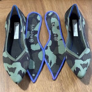 Rothy's Green Camouflage Flats with Blue Accents